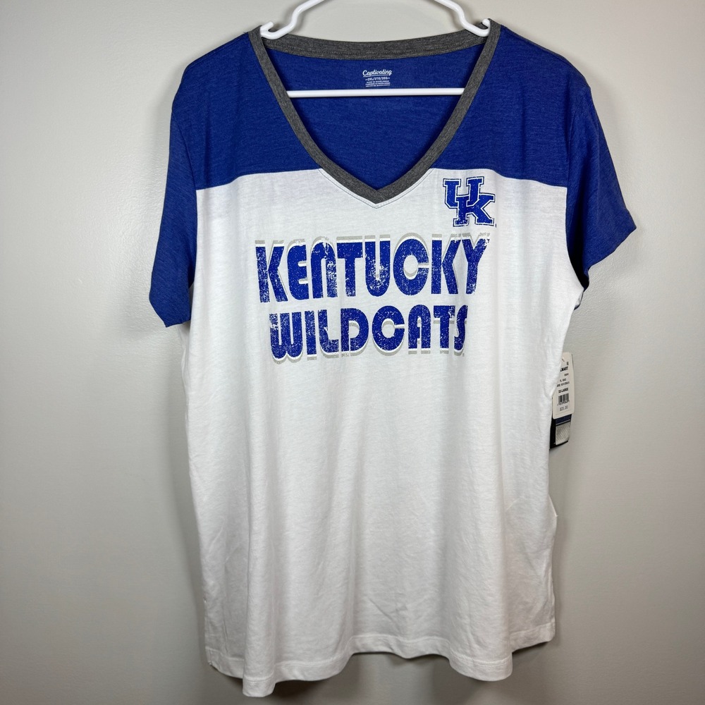 Captivating Kentuckyβ Wildcats Womens XXL Tee Blue White Colorblock V-Neck NEW